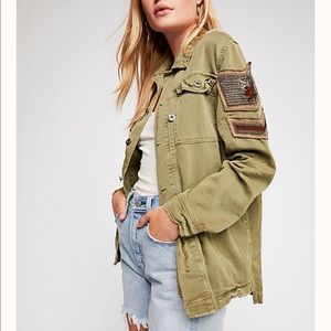Free People Embellished Military Shirt Jacket